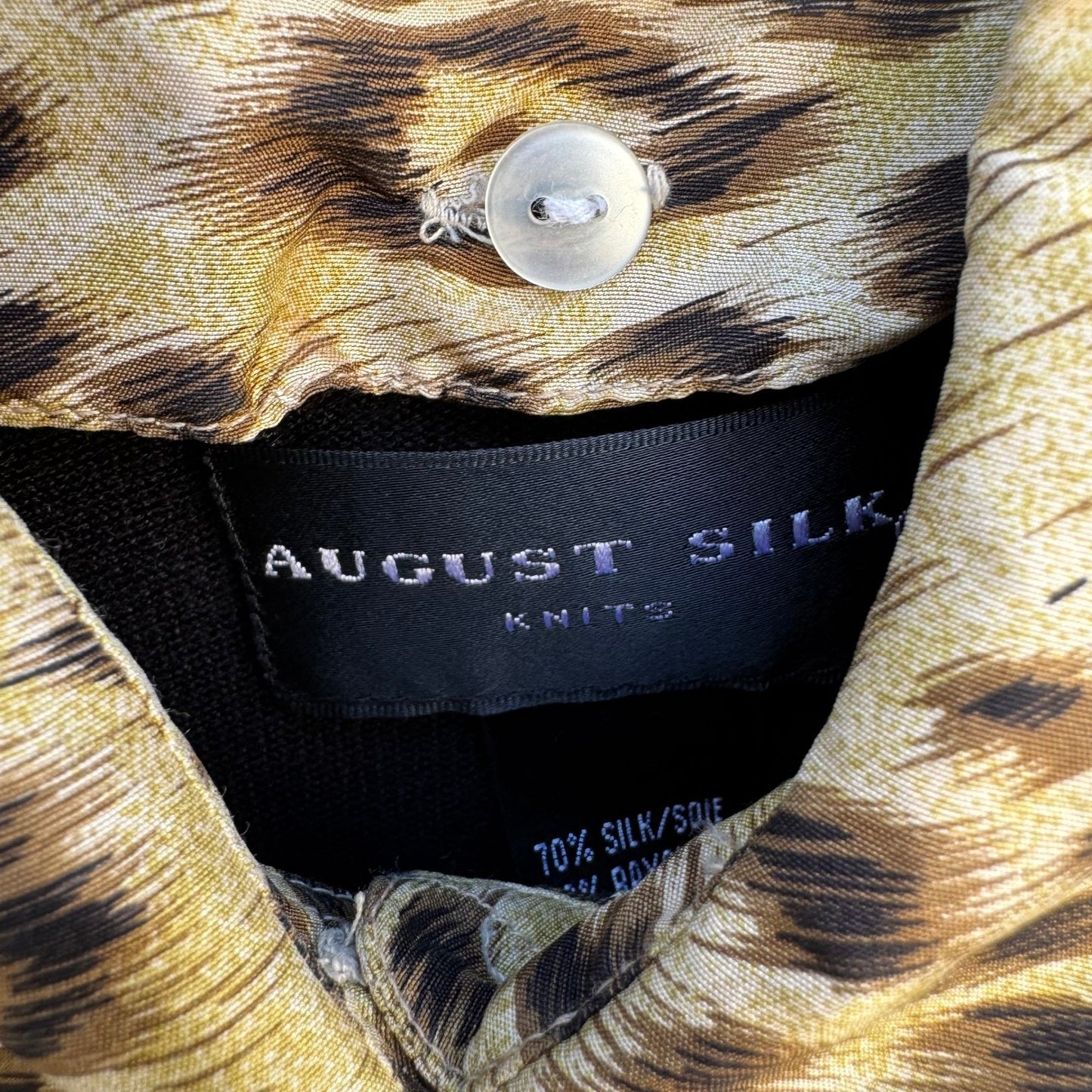 August Silk Knits Womens Black V-Neck Sweater Leopard Collar Layered Look Large