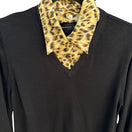 Switch August Silk Knits Womens Black V-Neck Sweater Leopard Collar Layered Look Large 3 image