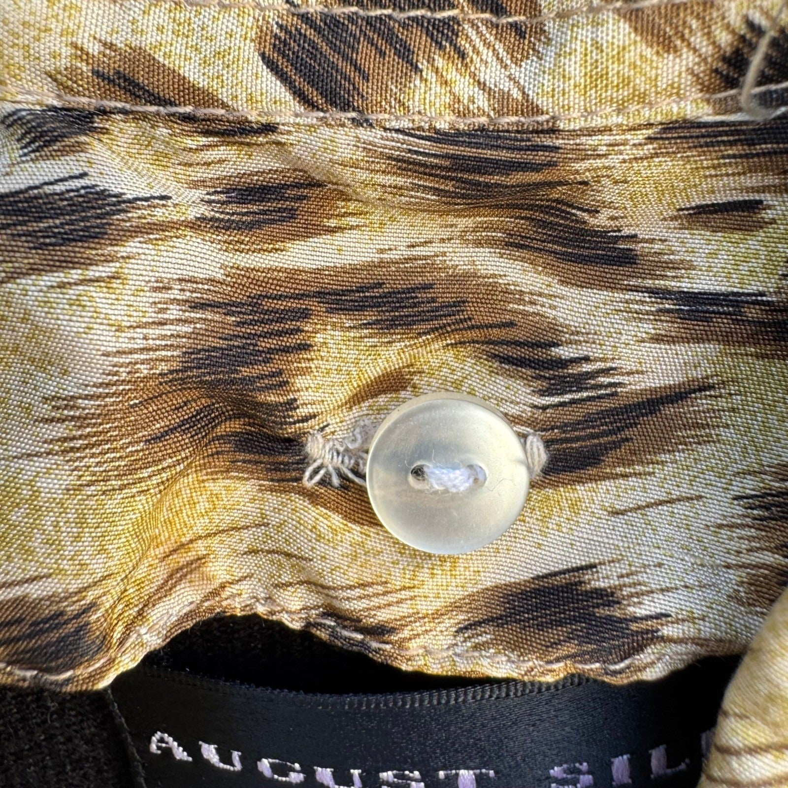 August Silk Knits Womens Black V-Neck Sweater Leopard Collar Layered Look Large