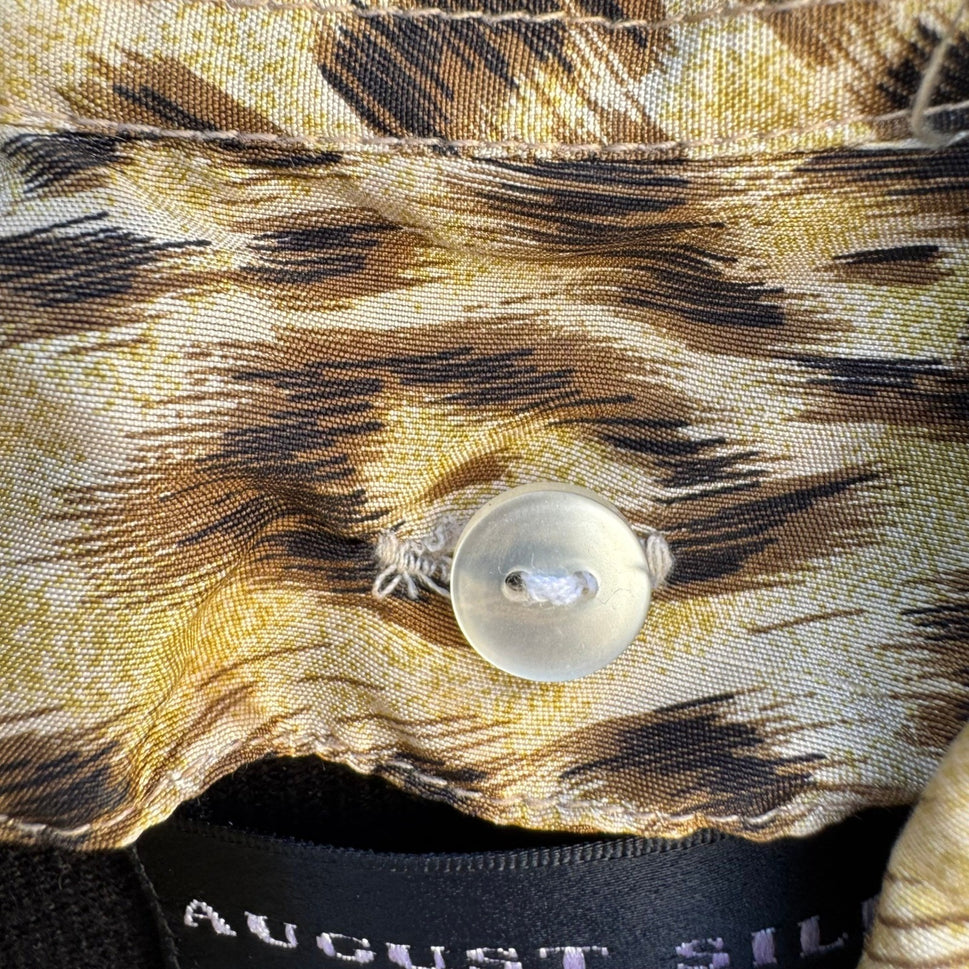 August Silk Knits Womens Black V-Neck Sweater Leopard Collar Layered Look Large