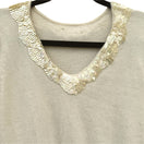 Switch Angora Vintage Ivory Sequin V Neck Pleat Balloon Sleeve Knit Old Money Sweater S 2 image