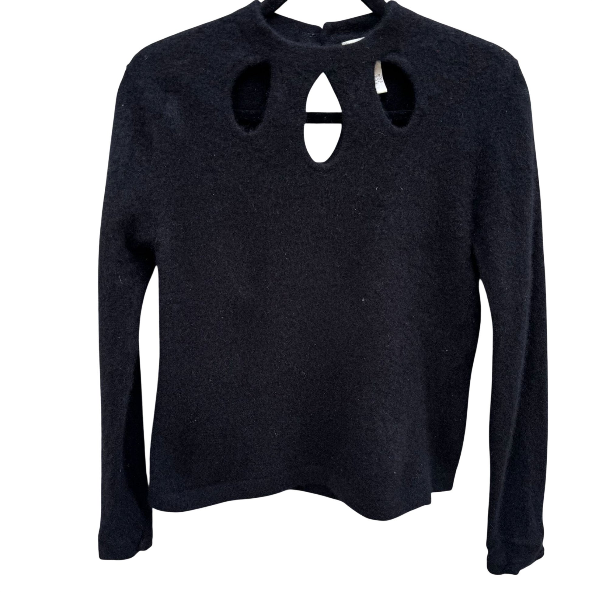 Neiman Marcus Black Luxury Knit Cashmere Sweater XL Keyhole Cutouts Long Sleeve