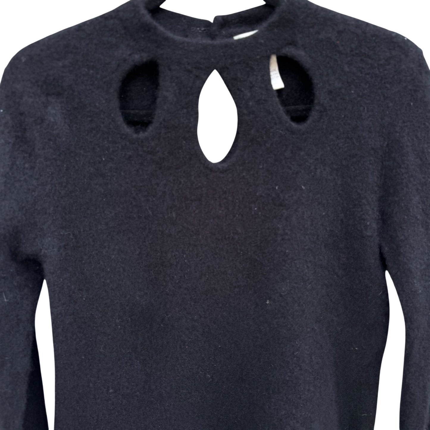 Neiman Marcus Black Luxury Knit Cashmere Sweater XL Keyhole Cutouts Long Sleeve