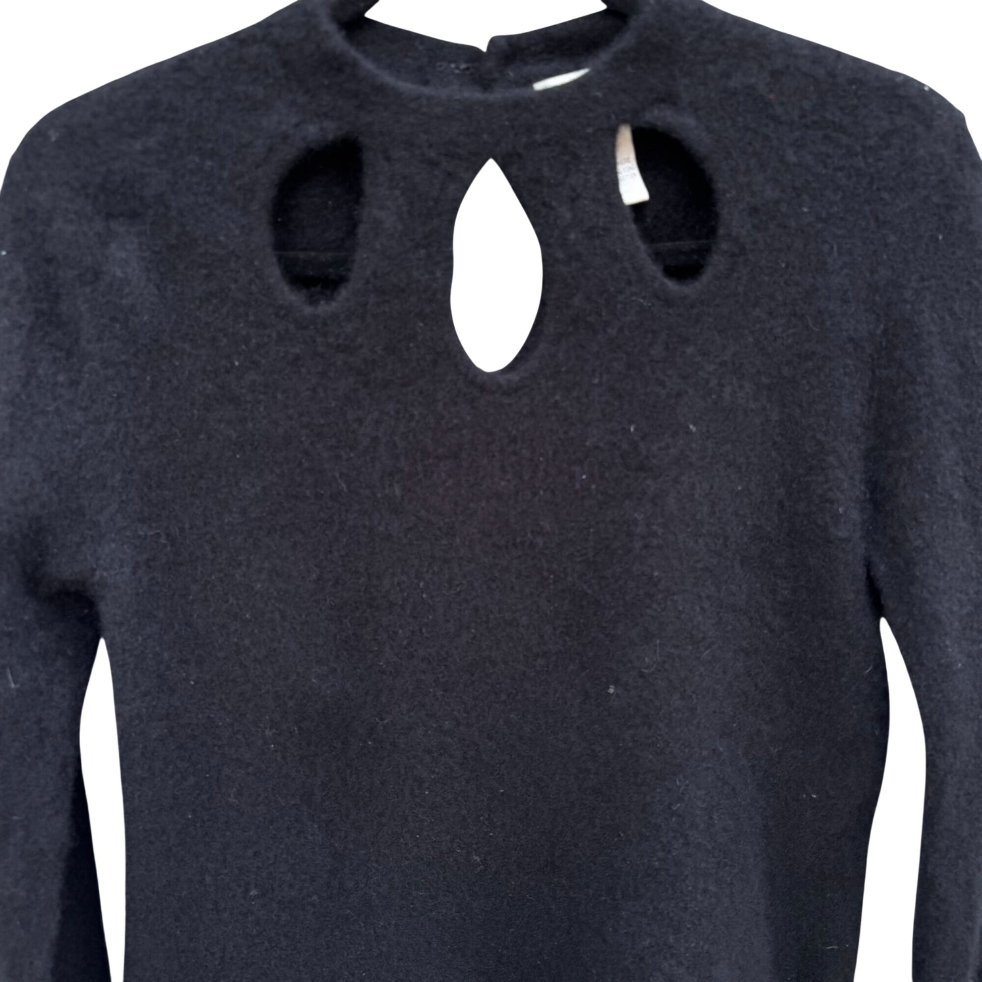 Neiman Marcus Black Luxury Knit Cashmere Sweater XL Keyhole Cutouts Long Sleeve