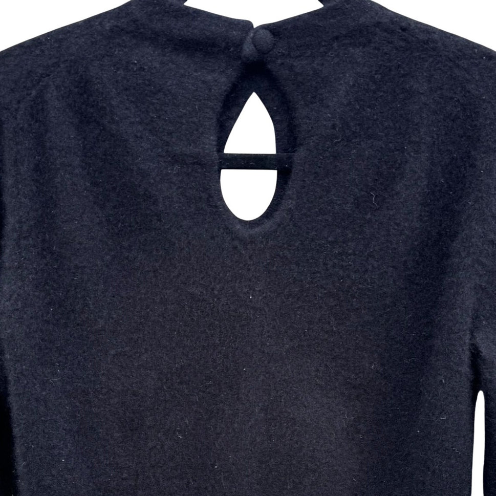Neiman Marcus Black Luxury Knit Cashmere Sweater XL Keyhole Cutouts Long Sleeve