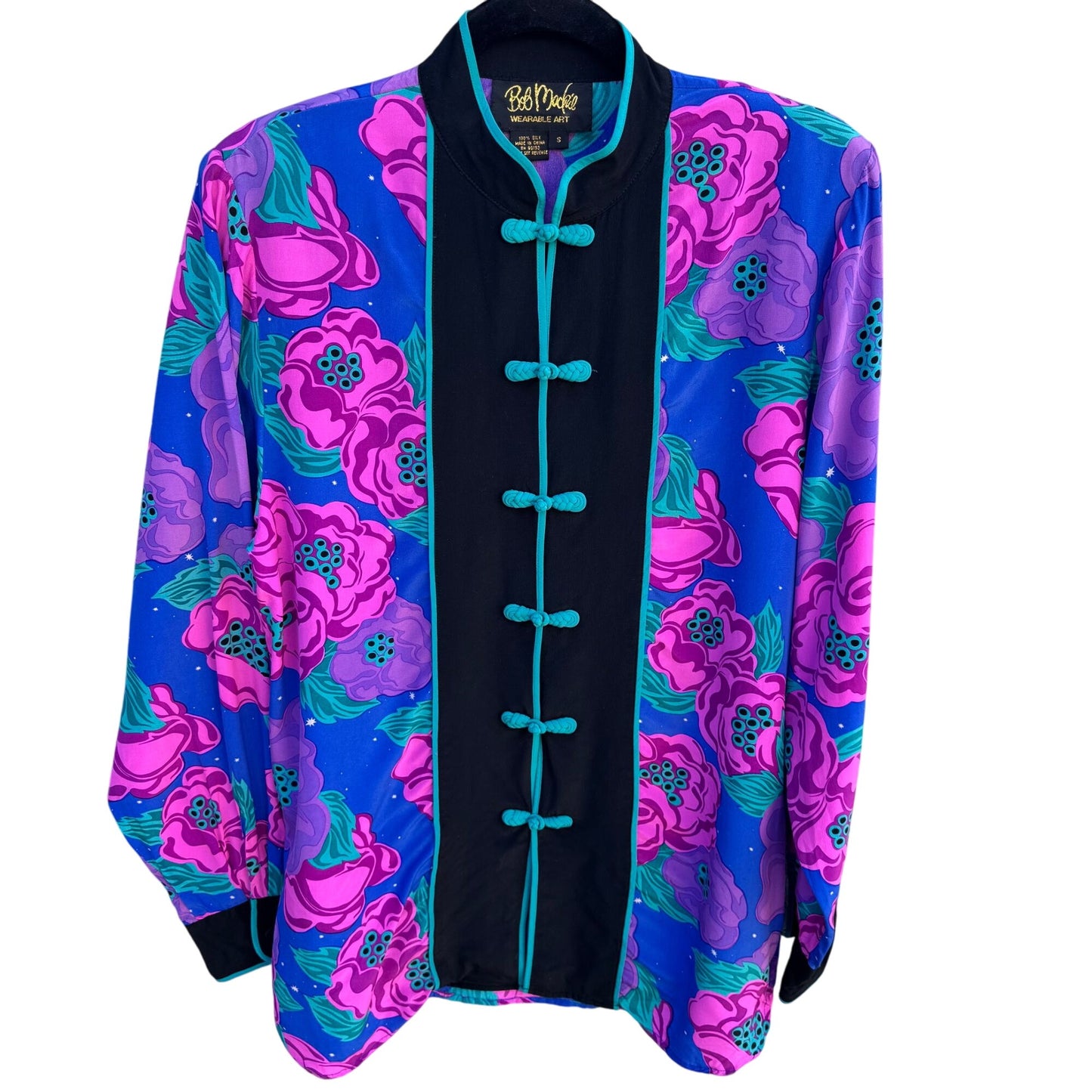 Bob Mackie Wearable Art Vintage Womens Silk Floral Frog Closure Kimono Jacket S