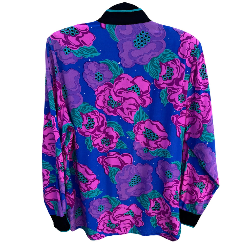 Bob Mackie Wearable Art Vintage Womens Silk Floral Frog Closure Kimono Jacket S