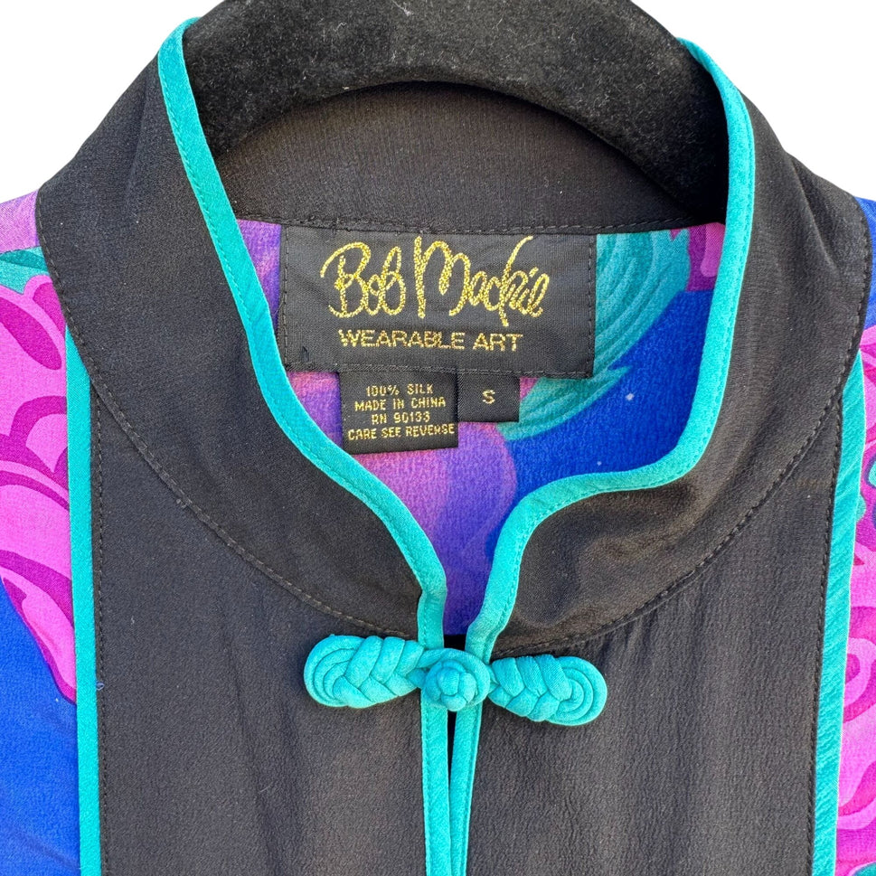 Bob Mackie Wearable Art Vintage Womens Silk Floral Frog Closure Kimono Jacket S