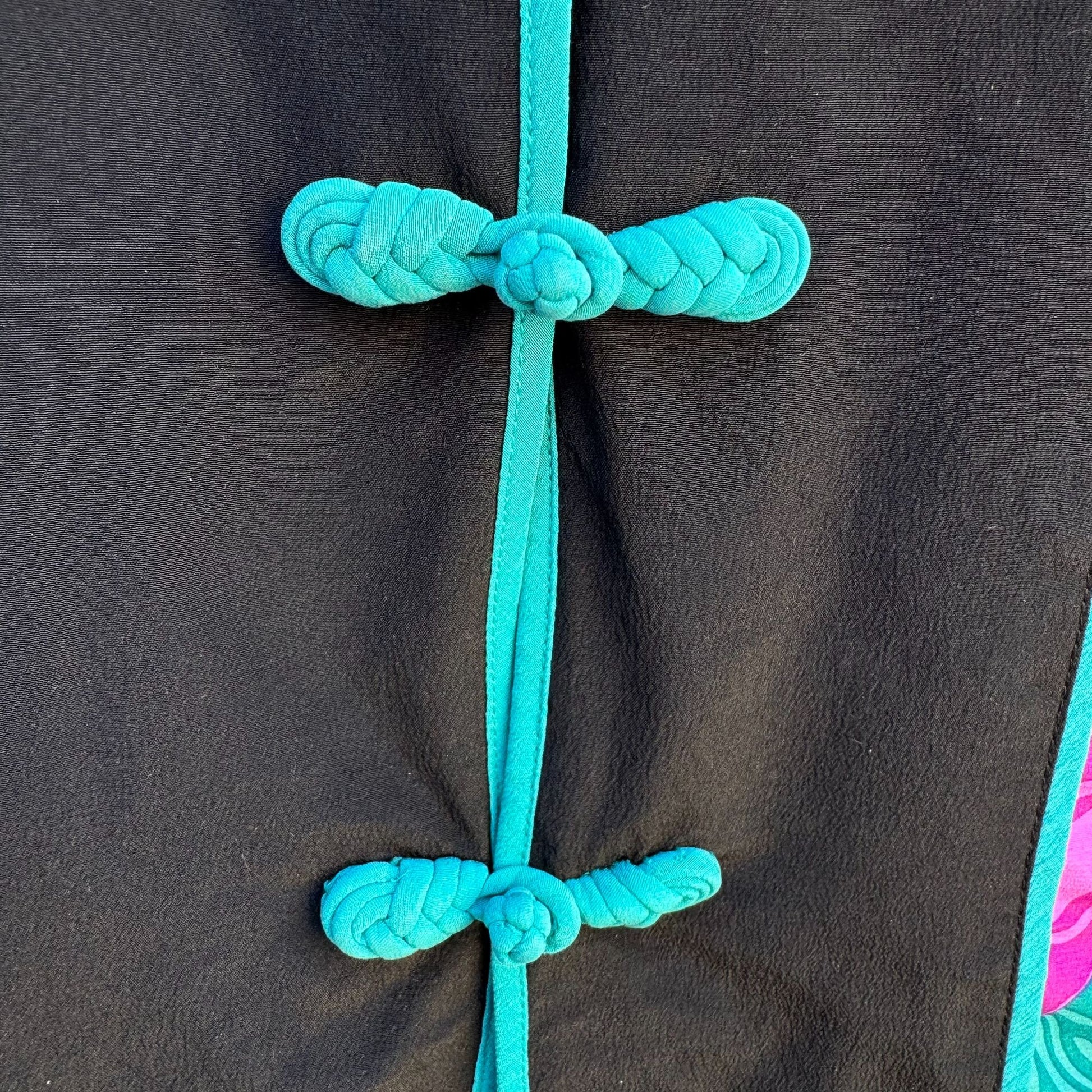 Bob Mackie Wearable Art Vintage Womens Silk Floral Frog Closure Kimono Jacket S