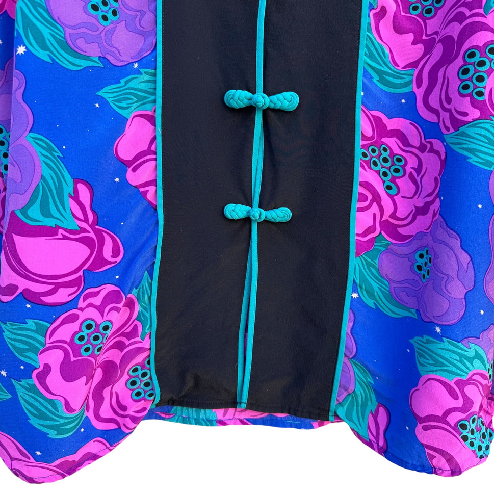 Bob Mackie Wearable Art Vintage Womens Silk Floral Frog Closure Kimono Jacket S