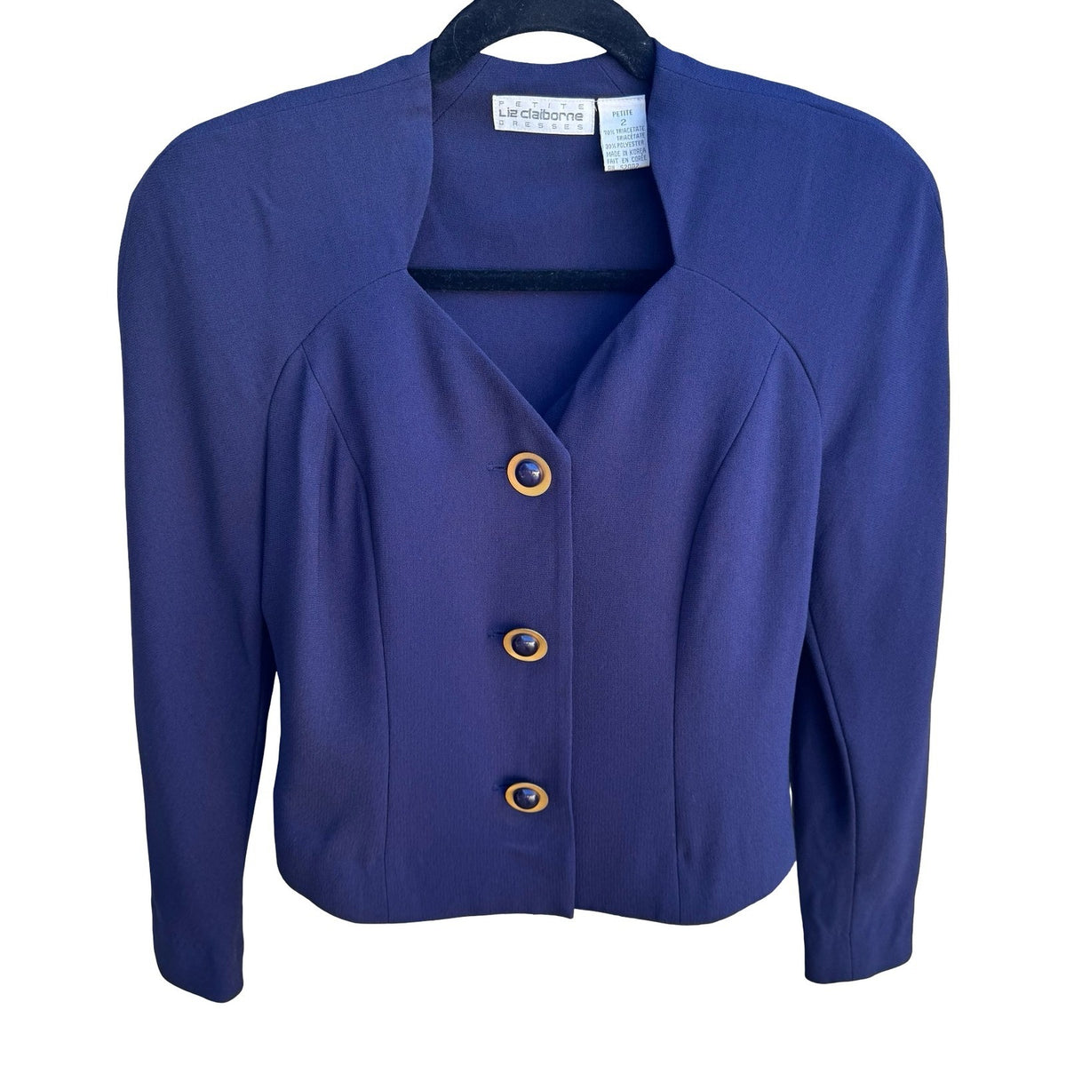 Liz Claiborne Vintage 90s Power Dressing Royal Blue Notched Cropped Blazer 2
