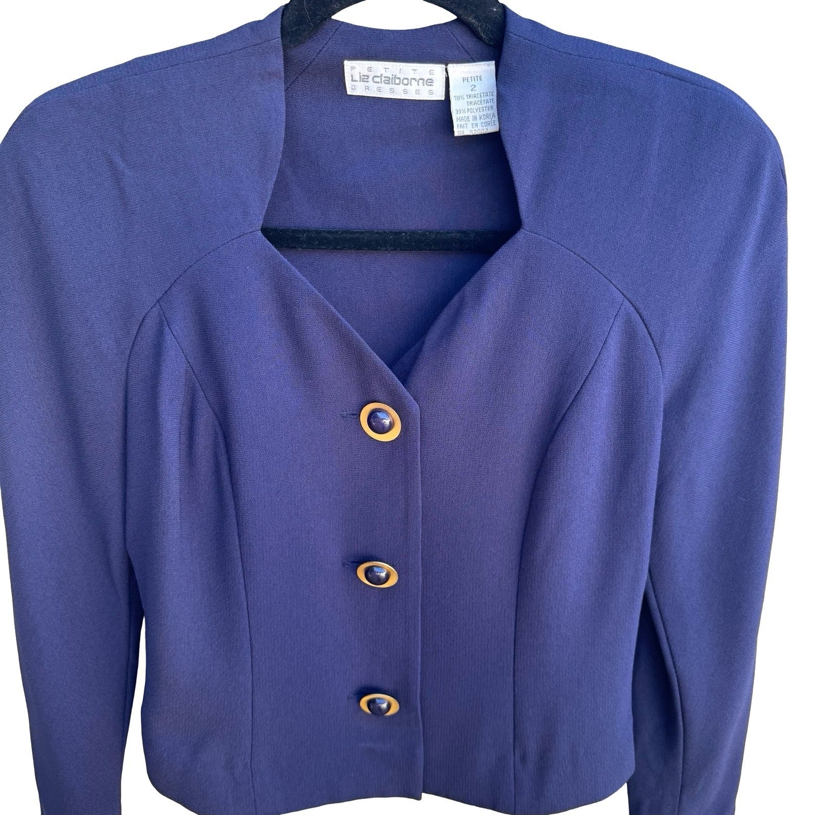 Liz Claiborne Vintage 90s Power Dressing Royal Blue Notched Cropped Blazer 2