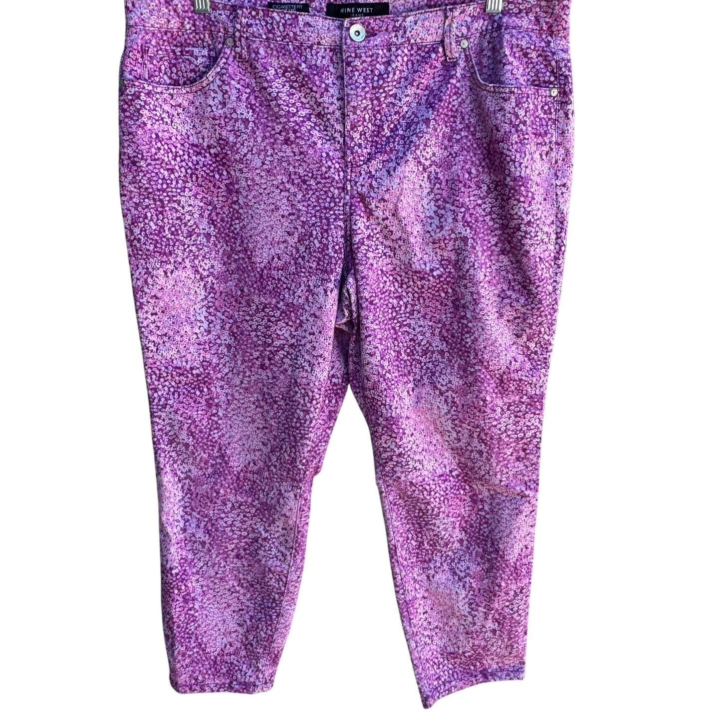 Nine West Jeans Womens Cigarette Fit Skinny Leg Pink Floral Capri Jean Pant 18W