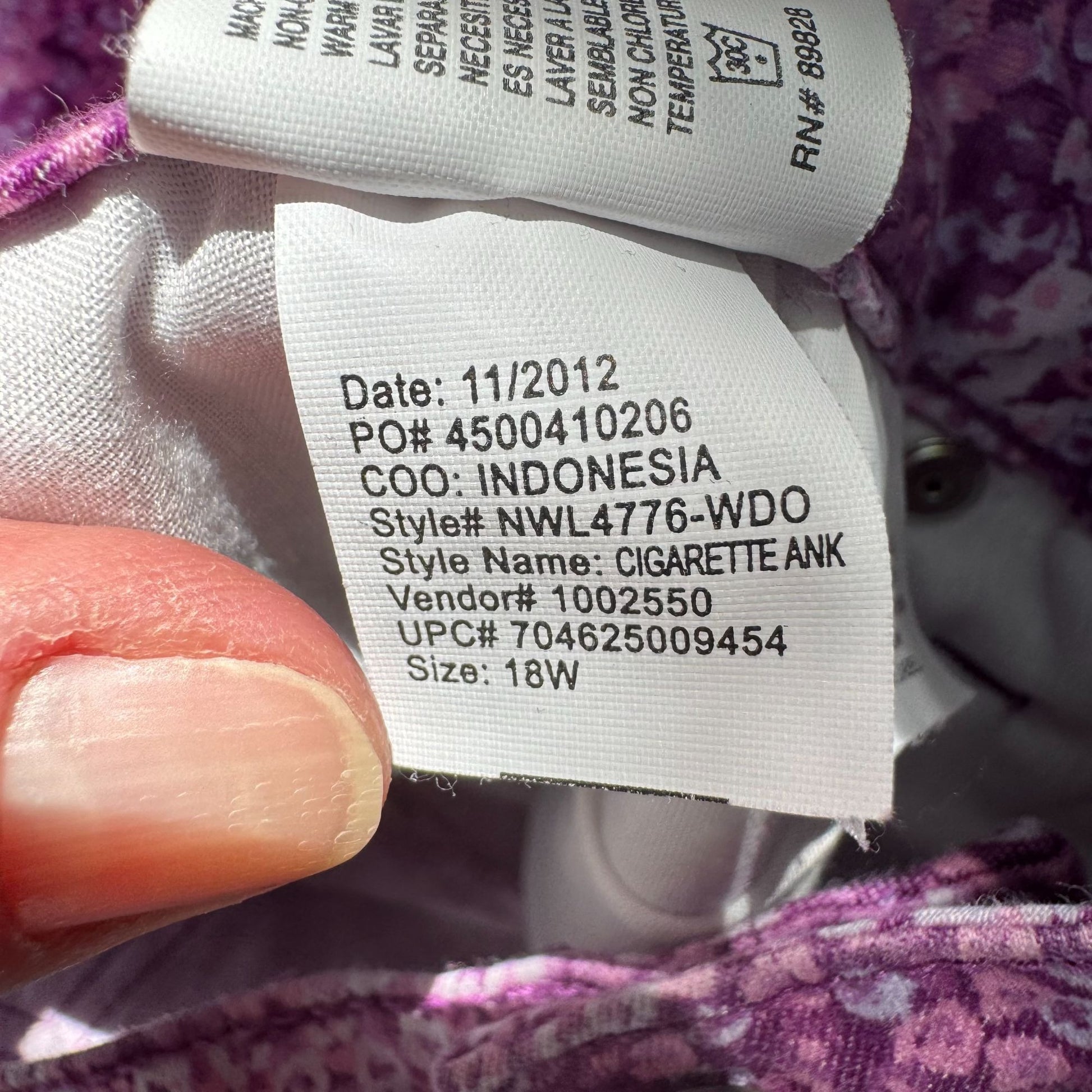 Nine West Jeans Womens Cigarette Fit Skinny Leg Pink Floral Capri Jean Pant 18W