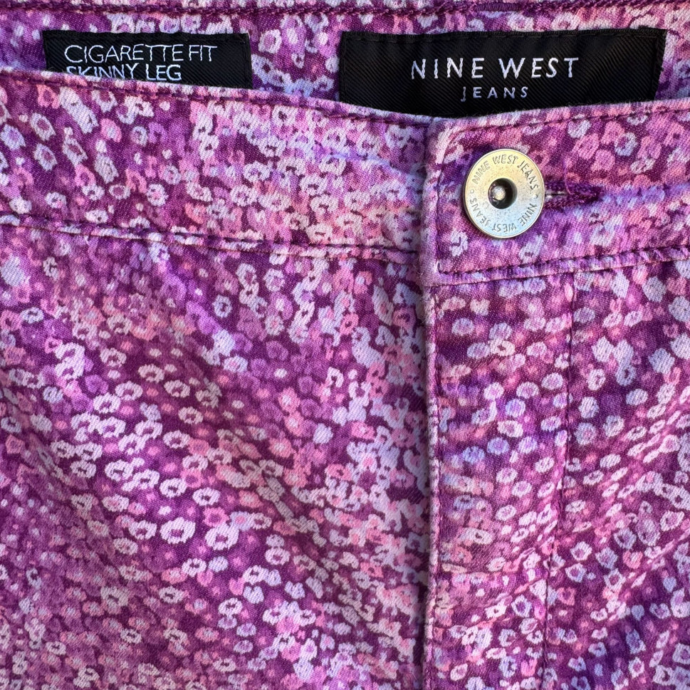 Nine West Jeans Womens Cigarette Fit Skinny Leg Pink Floral Capri Jean Pant 18W