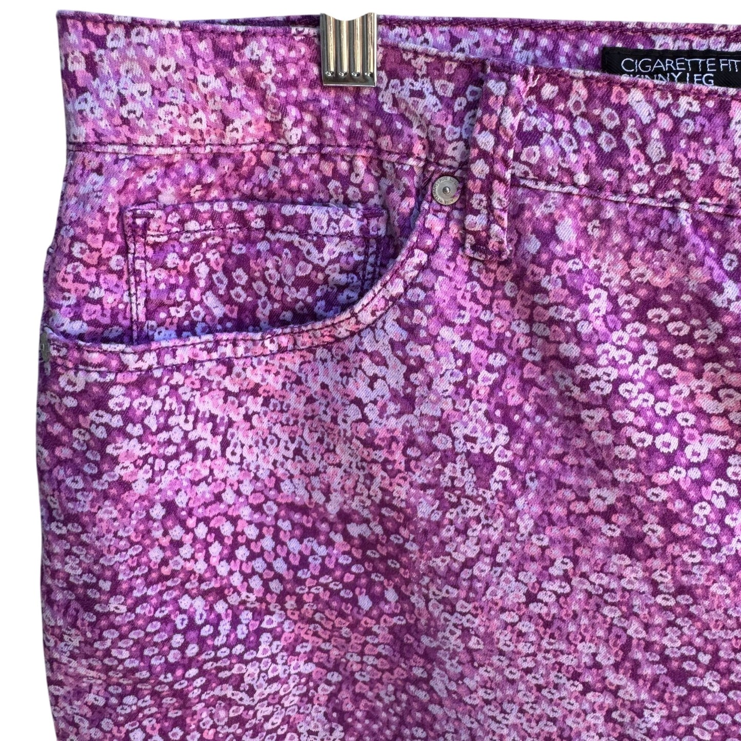 Nine West Jeans Womens Cigarette Fit Skinny Leg Pink Floral Capri Jean Pant 18W