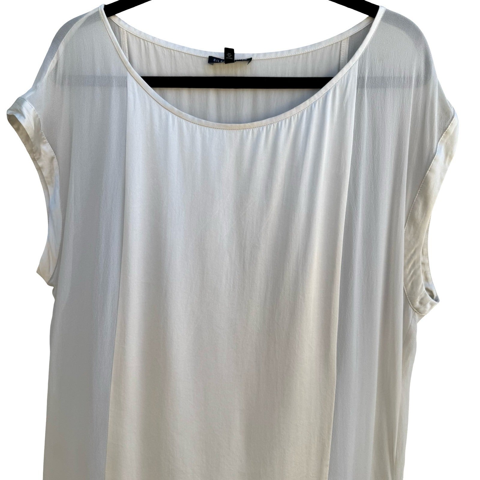 Eileen Fisher Silk Blend Minimalist Quiet Luxury Lagenlook Sheer Tunic Blouse L
