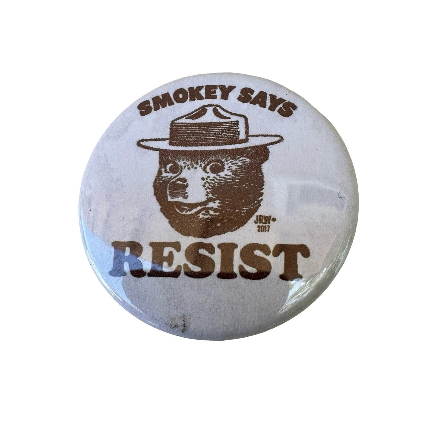 Smokey Bear Smokey Says Resist Pinback Button 2017 JRW Political Environmental