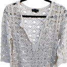 Switch Brittany Black Womens Crochet Lace V-Neck Boho 3/4 Sleeve Semi Sheer Top Blouse M 2 image