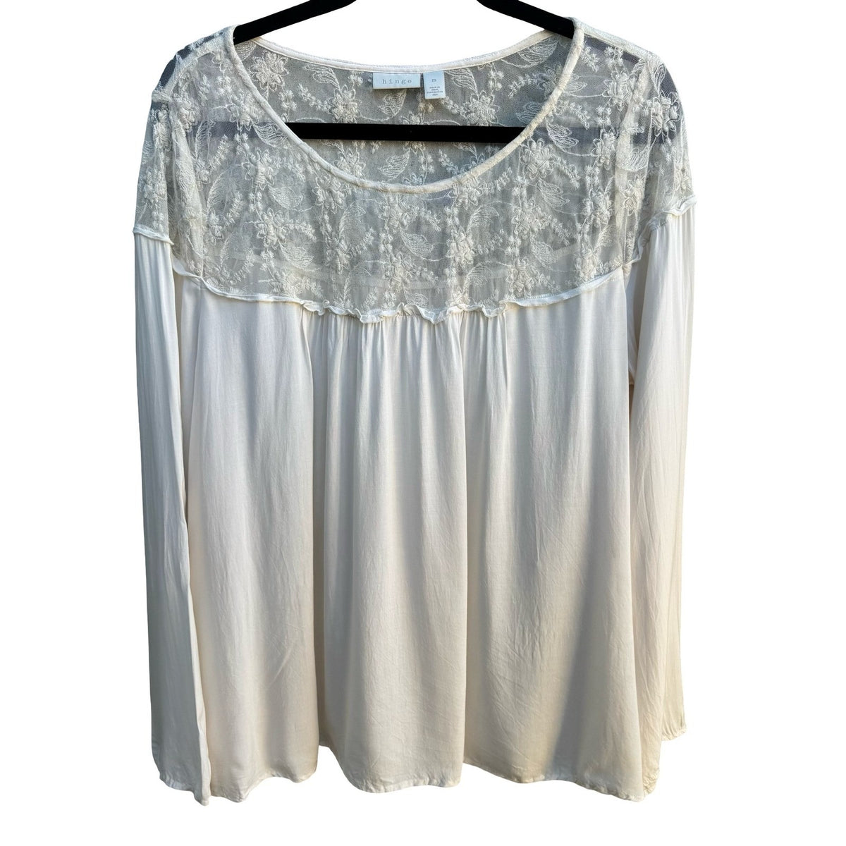 Hinge Boho Cottagecore Coquette Fairycore Floral Lace Embroidered Blouse Ivory M