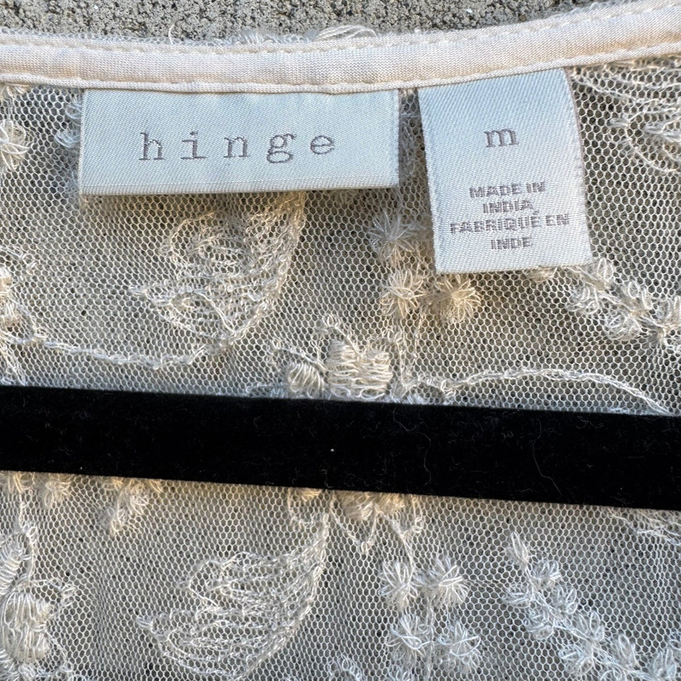 Hinge Boho Cottagecore Coquette Fairycore Floral Lace Embroidered Blouse Ivory M