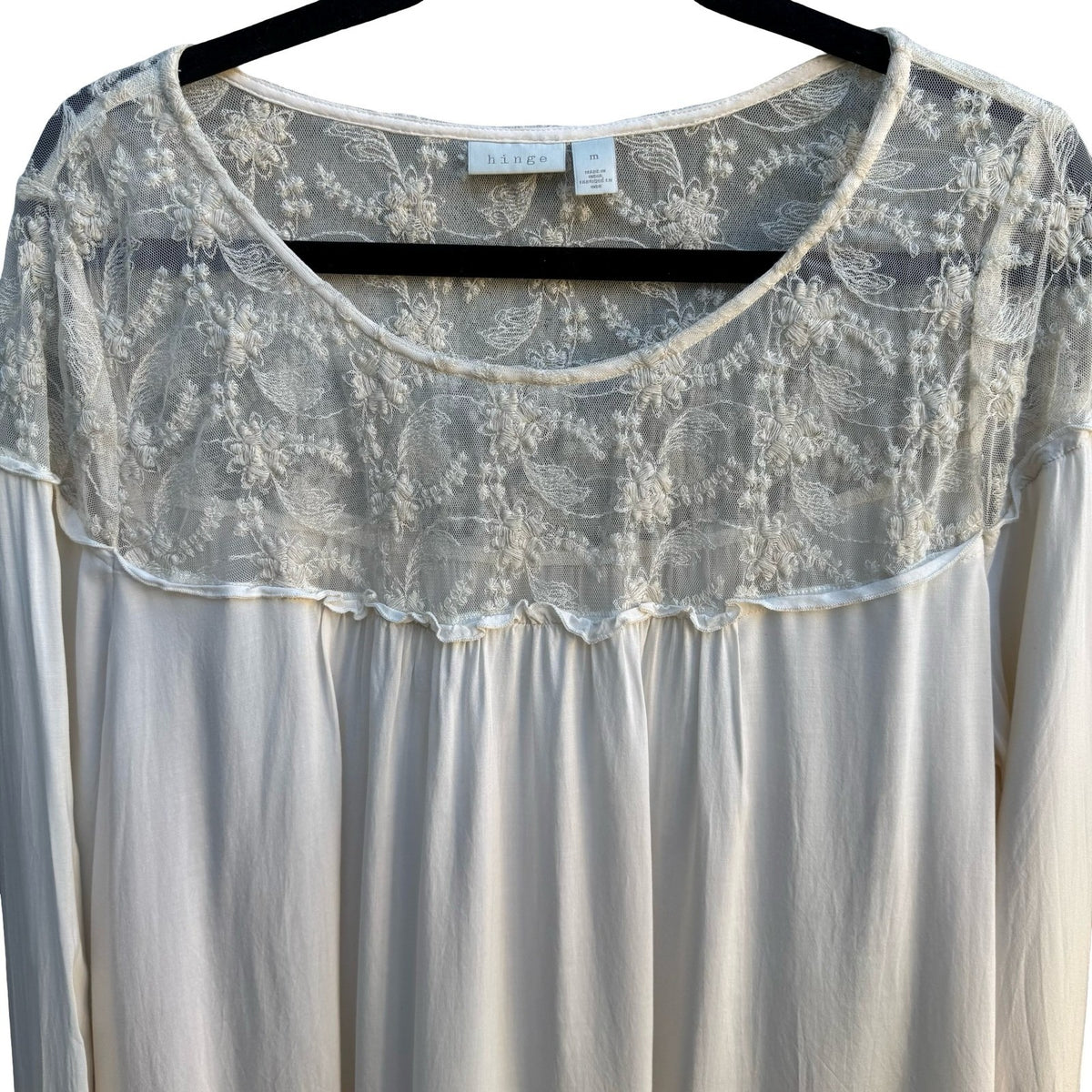 Hinge Boho Cottagecore Coquette Fairycore Floral Lace Embroidered Blouse Ivory M