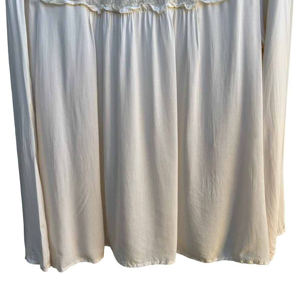 Hinge Boho Cottagecore Coquette Fairycore Floral Lace Embroidered Blouse Ivory M
