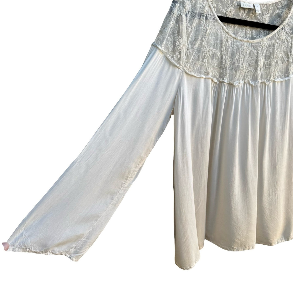Hinge Boho Cottagecore Coquette Fairycore Floral Lace Embroidered Blouse Ivory M