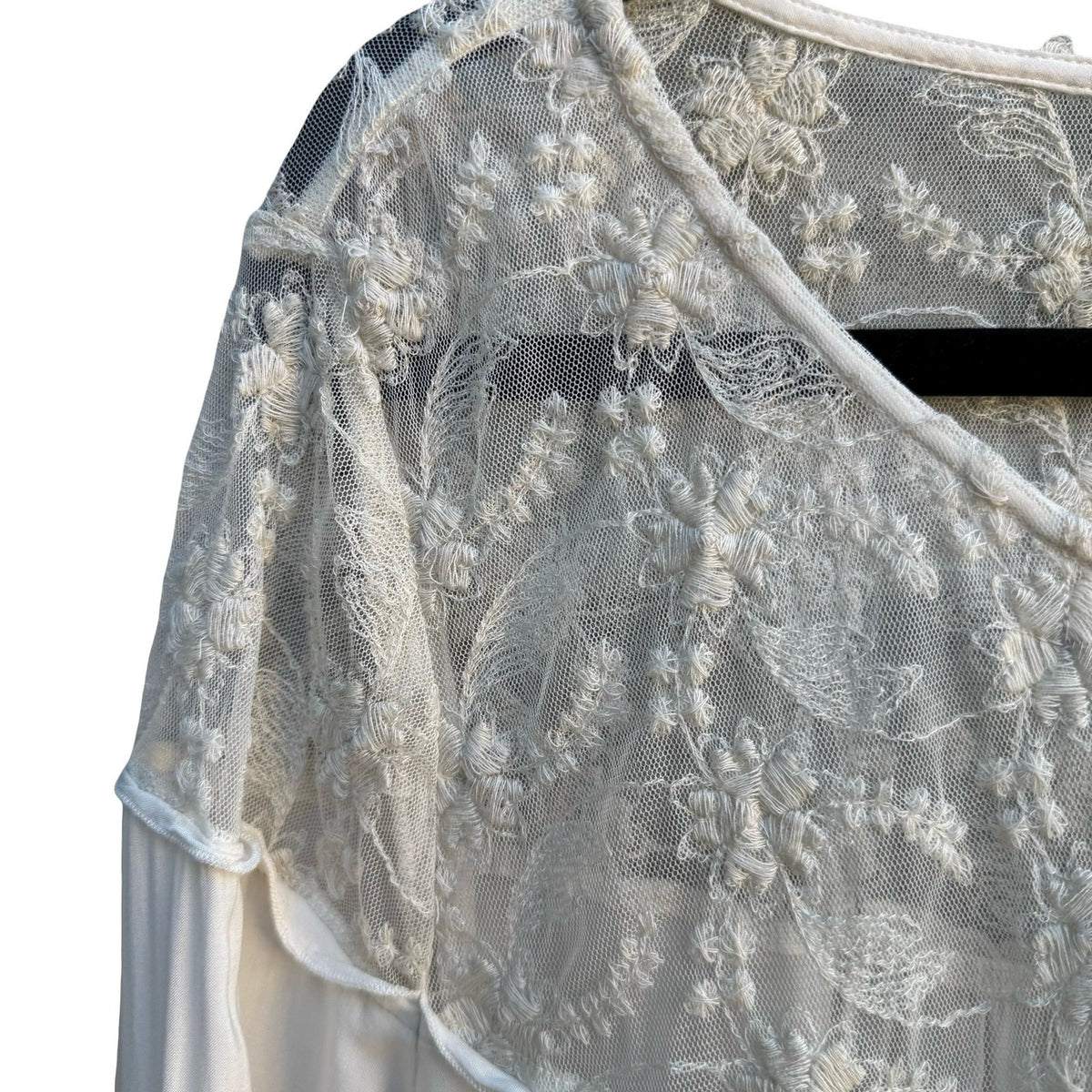 Hinge Boho Cottagecore Coquette Fairycore Floral Lace Embroidered Blouse Ivory M