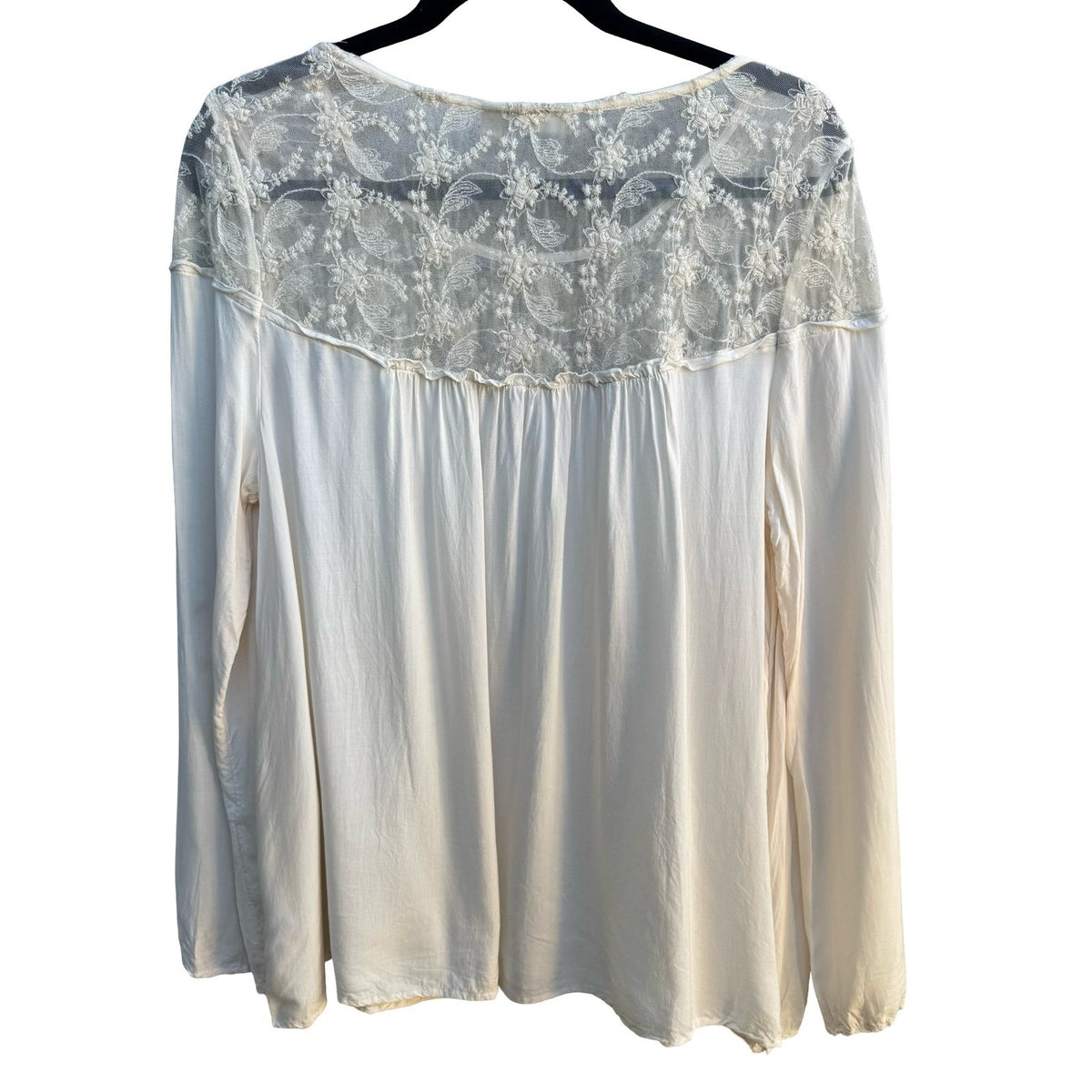 Hinge Boho Cottagecore Coquette Fairycore Floral Lace Embroidered Blouse Ivory M