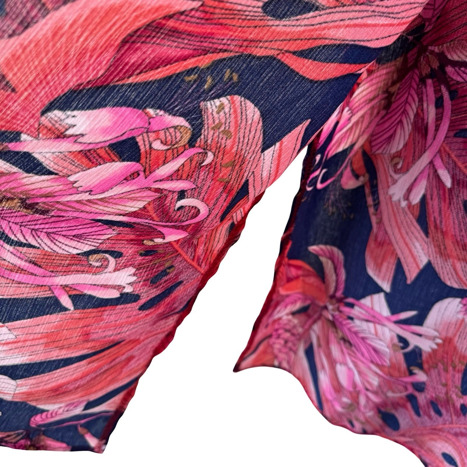 Slinky Brand Resortwear Boho Tropical Beachy Floral Open Front Duster Cardigan L