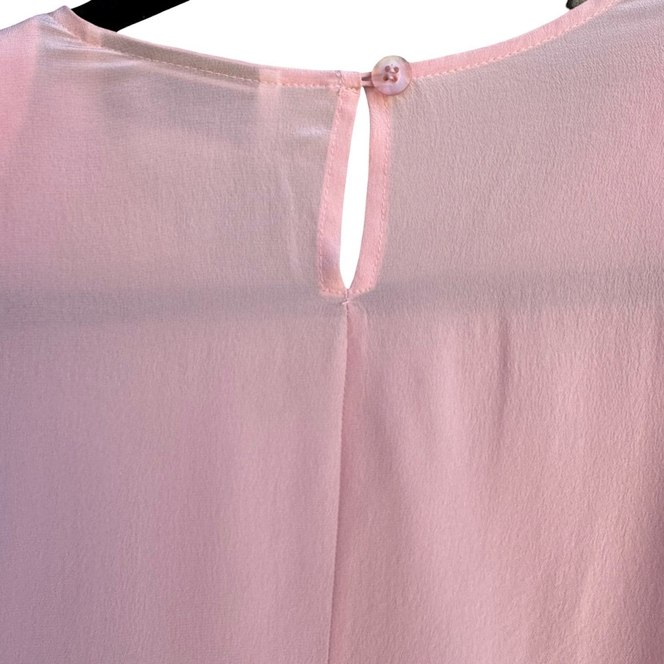 Diane Gilman Pink 100% Silk Beaded Floral Blouse Detachable Scarf Womens S NEW