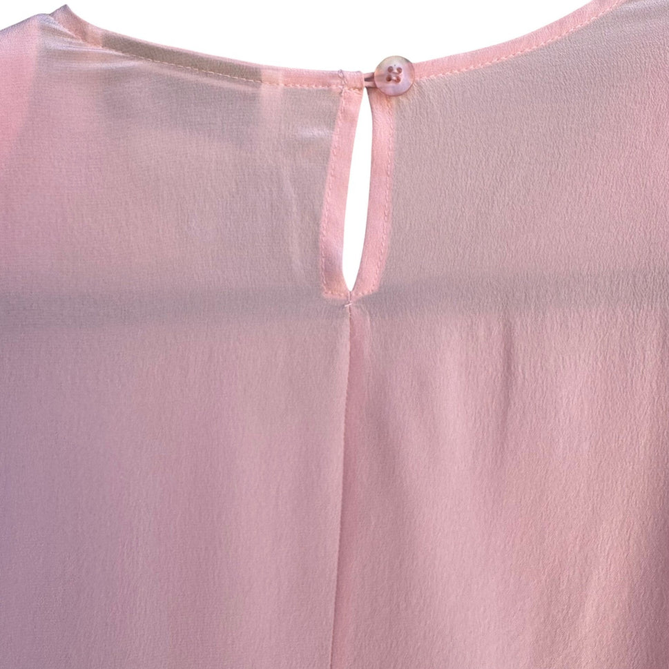 Diane Gilman Pink 100% Silk Beaded Floral Blouse Detachable Scarf Womens S NEW