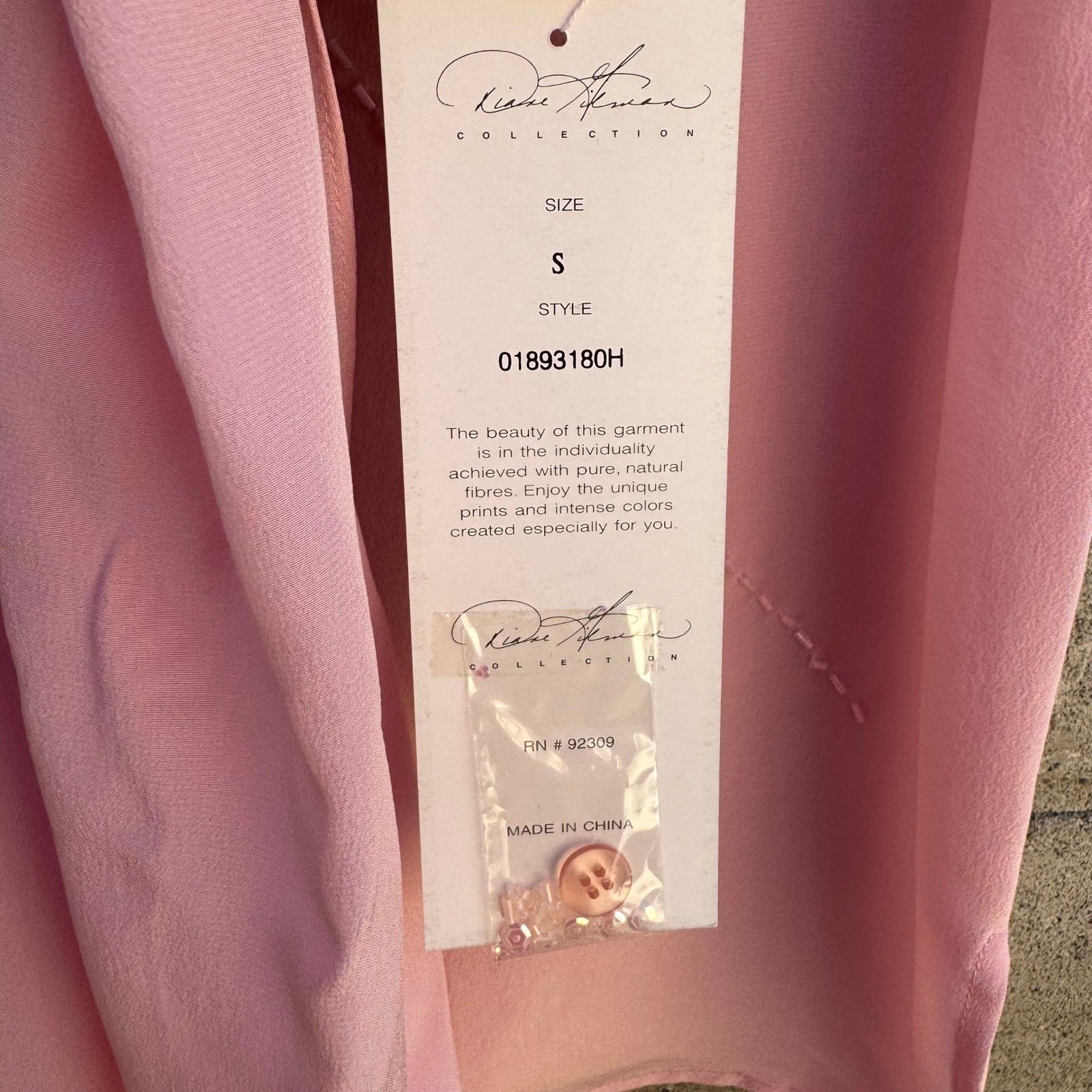 Diane Gilman Pink 100% Silk Beaded Floral Blouse Detachable Scarf Womens S NEW