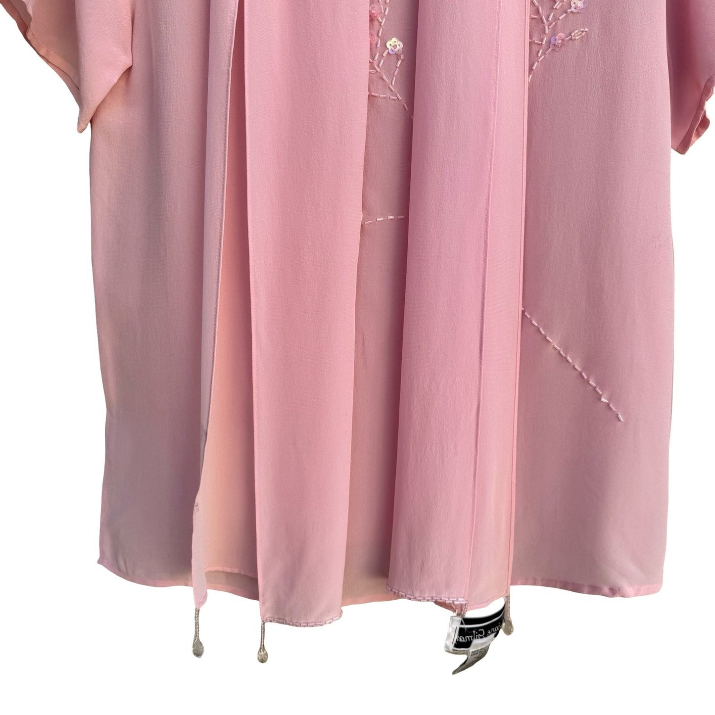 Diane Gilman Pink 100% Silk Beaded Floral Blouse Detachable Scarf Womens S NEW