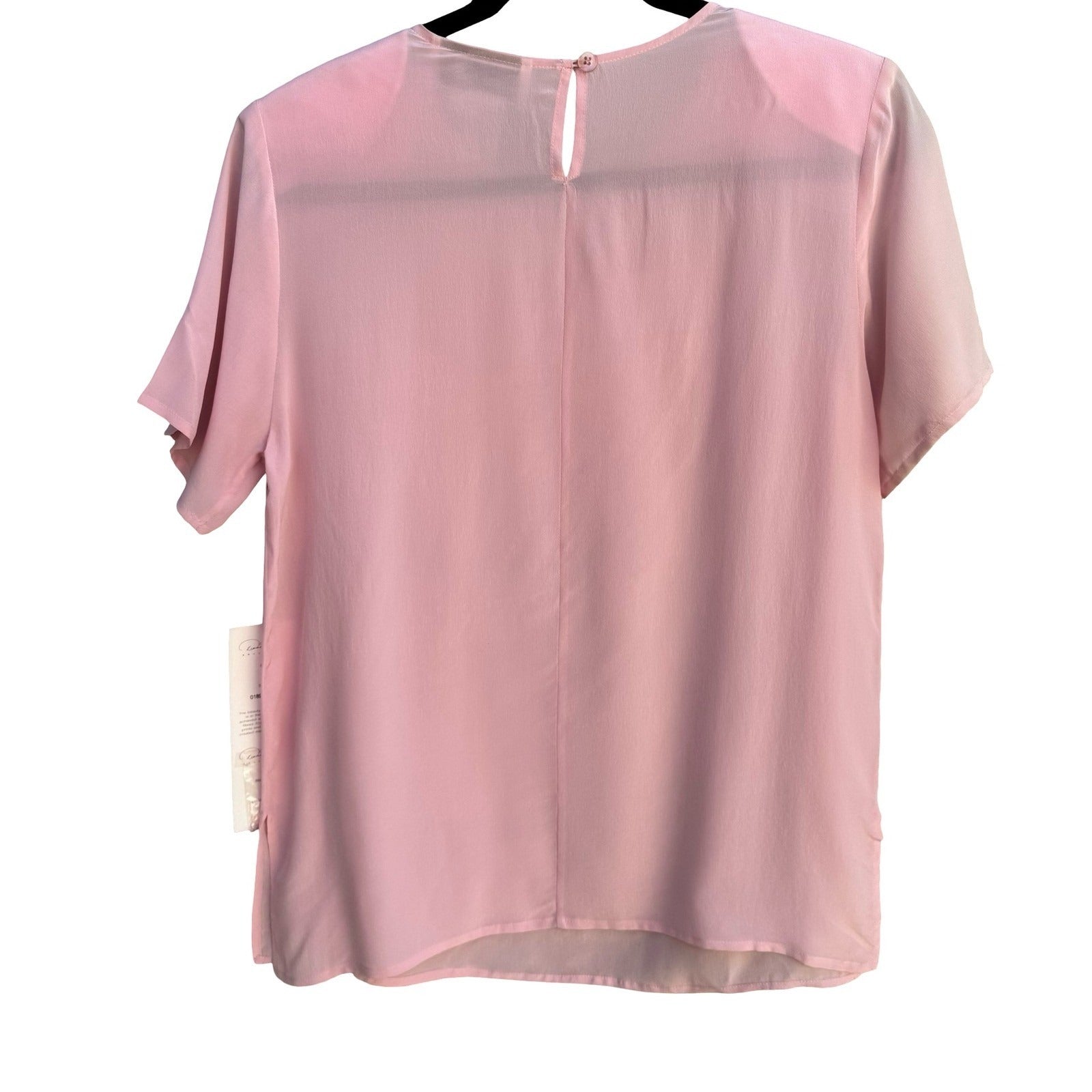 Diane Gilman Pink 100% Silk Beaded Floral Blouse Detachable Scarf Womens S NEW