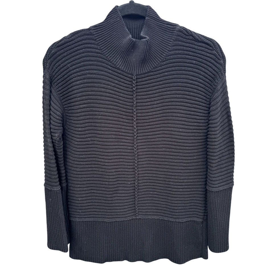 Marla Wynne Black Ribbed Knit Turtleneck Sweater XS Womens Preppy Minimalist