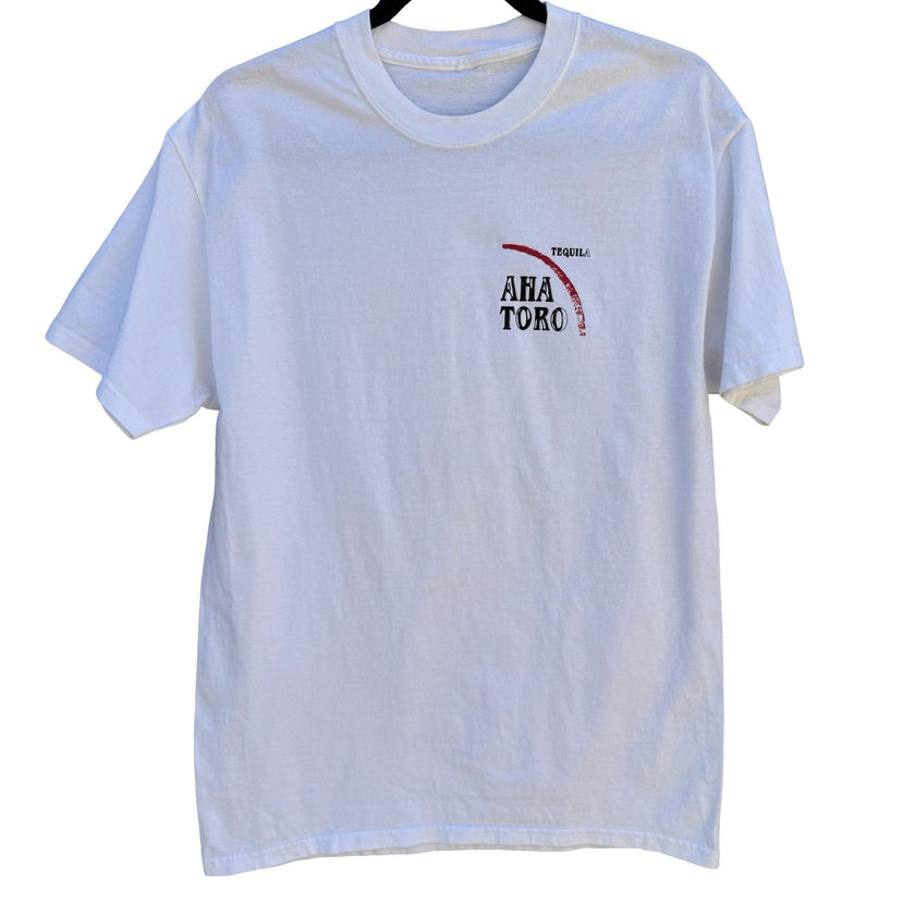 Aha Toro Tequila Graphic T-Shirt White Short Sleeve Crewneck Alcohol Merch Med