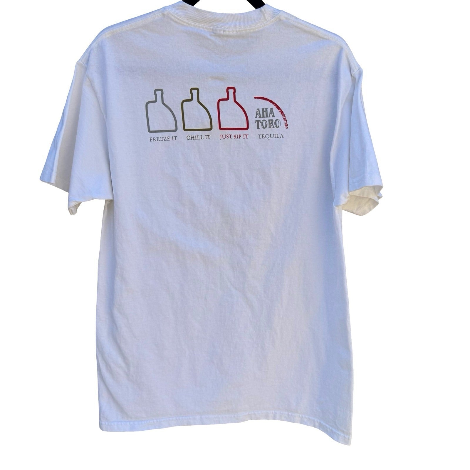 Aha Toro Tequila Graphic T-Shirt White Short Sleeve Crewneck Alcohol Merch Med
