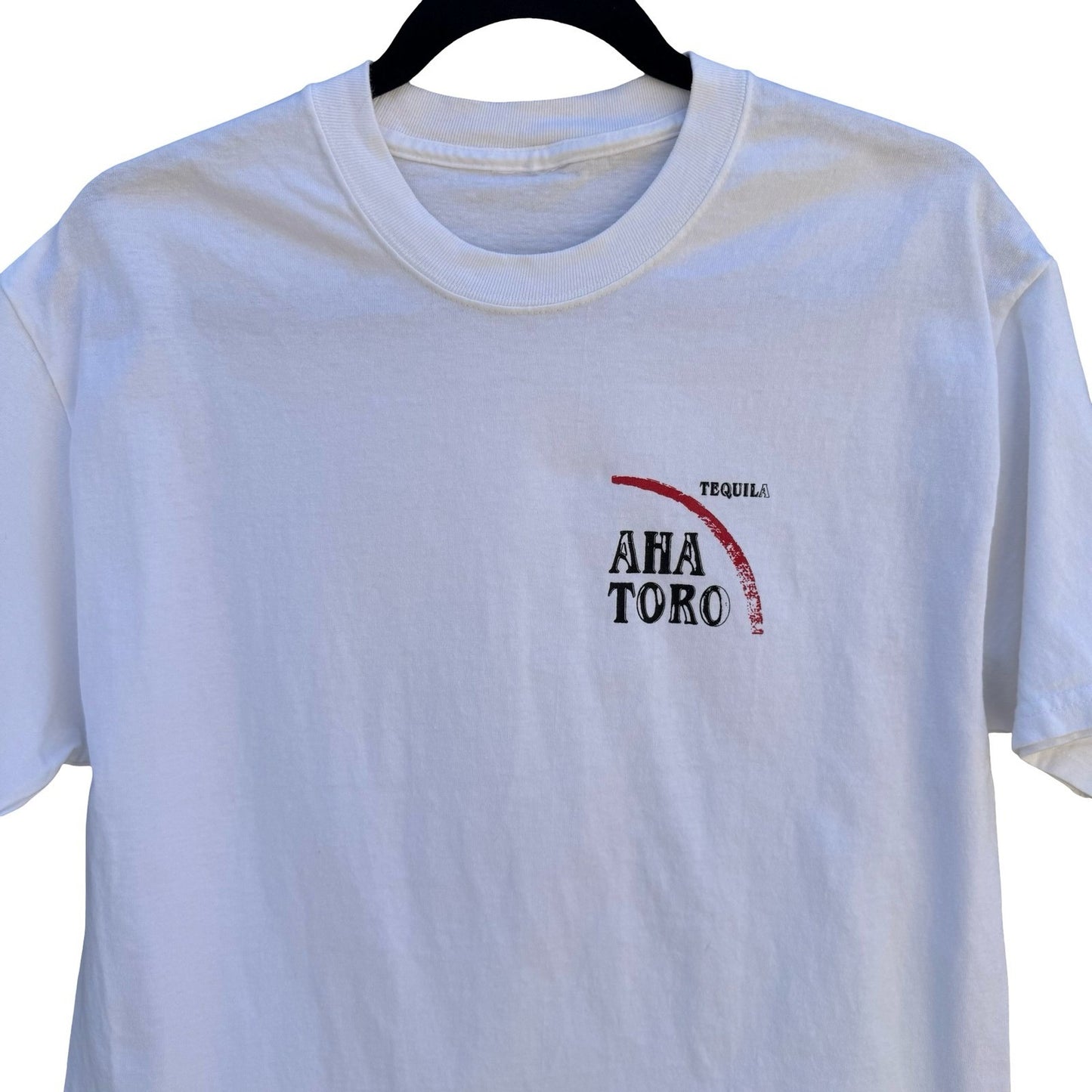 Aha Toro Tequila Graphic T-Shirt White Short Sleeve Crewneck Alcohol Merch Med