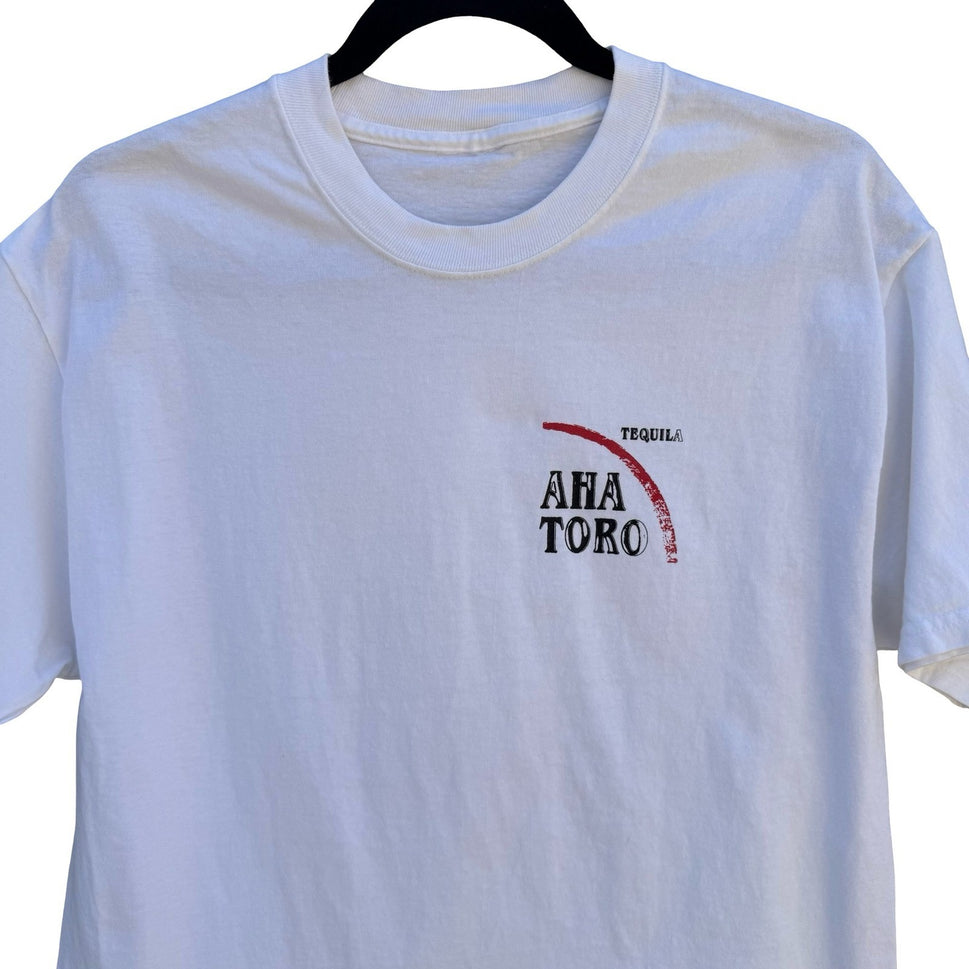 Aha Toro Tequila Graphic T-Shirt White Short Sleeve Crewneck Alcohol Merch Med