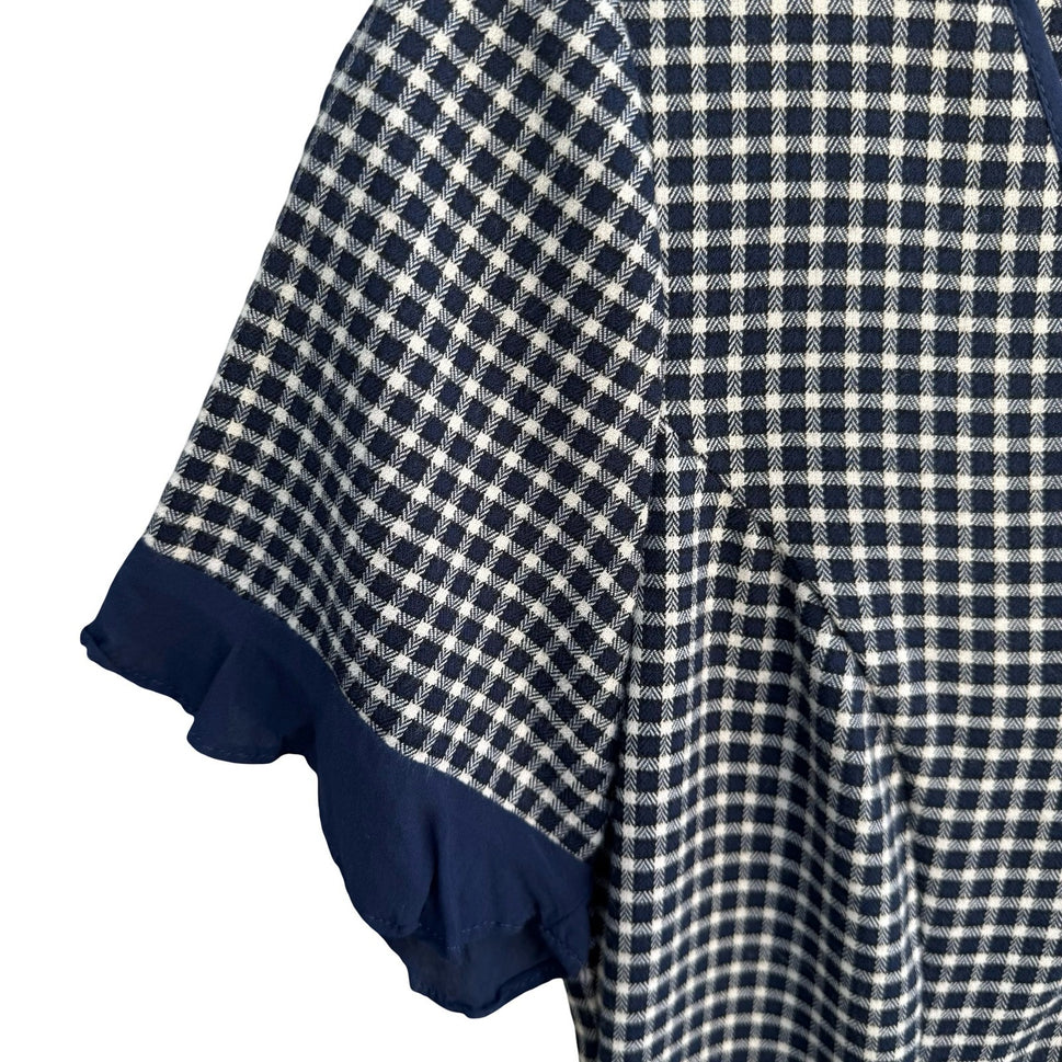 BCBGeneration Y2K Navy Blue White Gingham V-Neck Ruffle Sleeve Mini Dress Size 8
