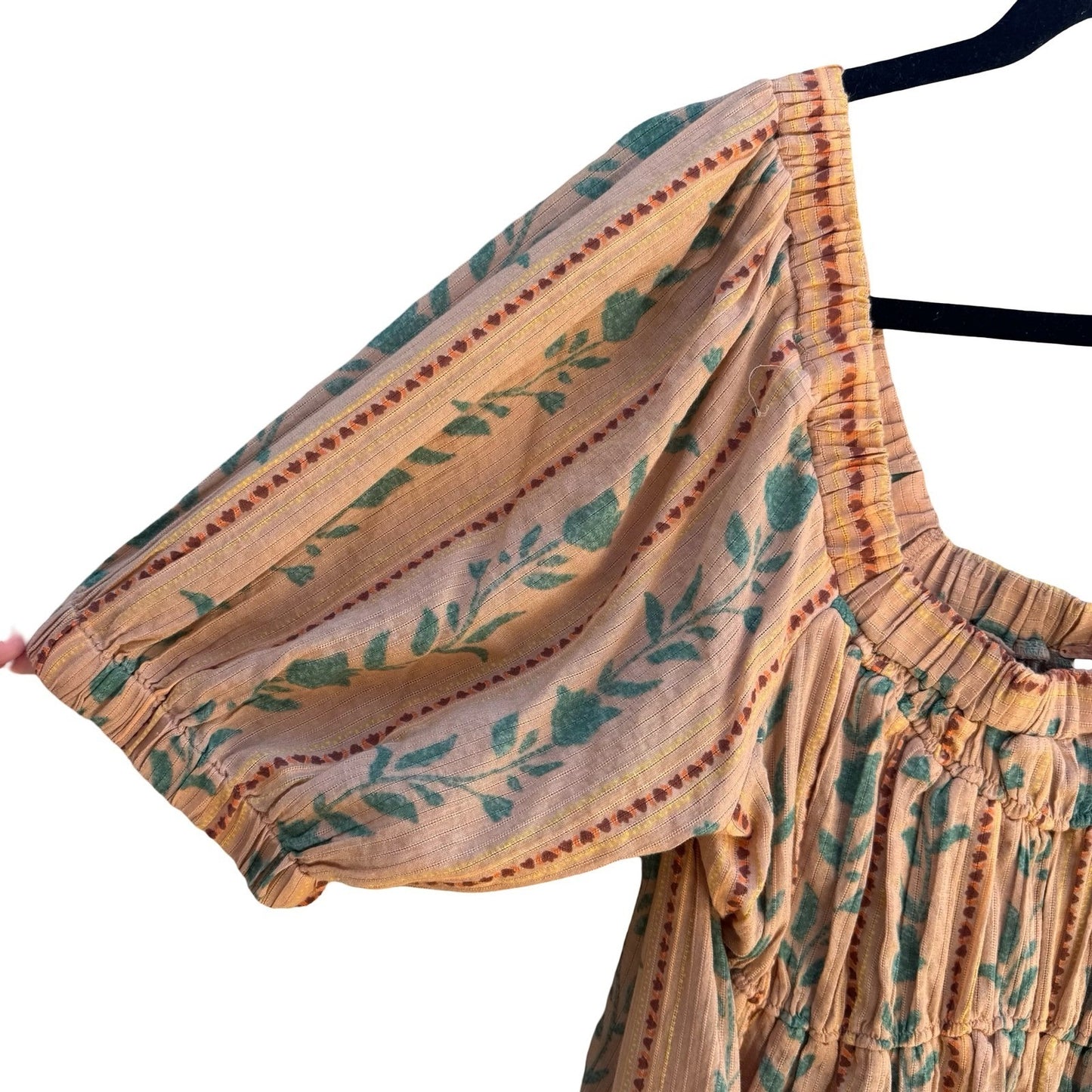 Free People Santorini Tunic Boho Cottage Floral Smocked Babydoll Gauze Peasant M