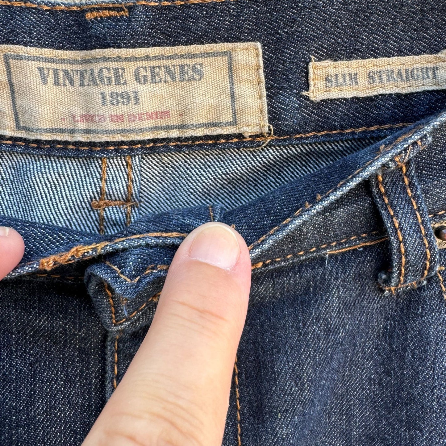 Vintage Genes 1891 Mens Slim Straight Mid Rise Dark Wash Blue Denim Jeans - 38"