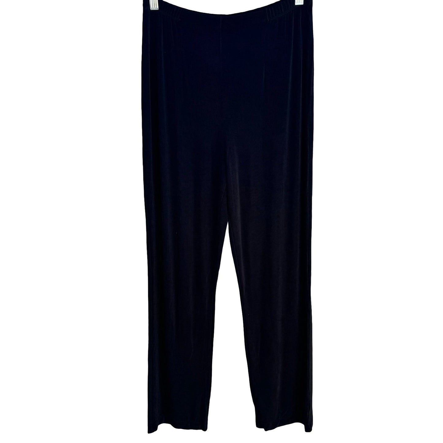 Chicos Travelers Black Ribbed Straight Leg Liquid Knit High Rise Pull On Pants M