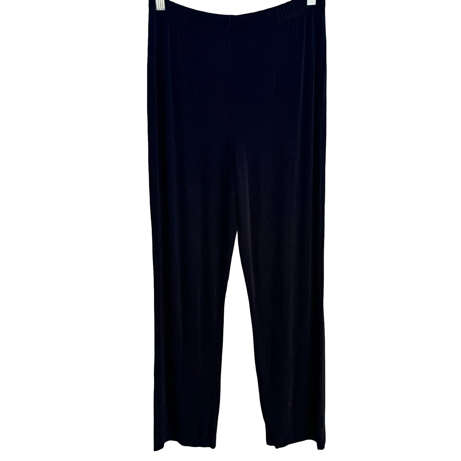 Chicos Travelers Black Ribbed Straight Leg Liquid Knit High Rise Pull On Pants M