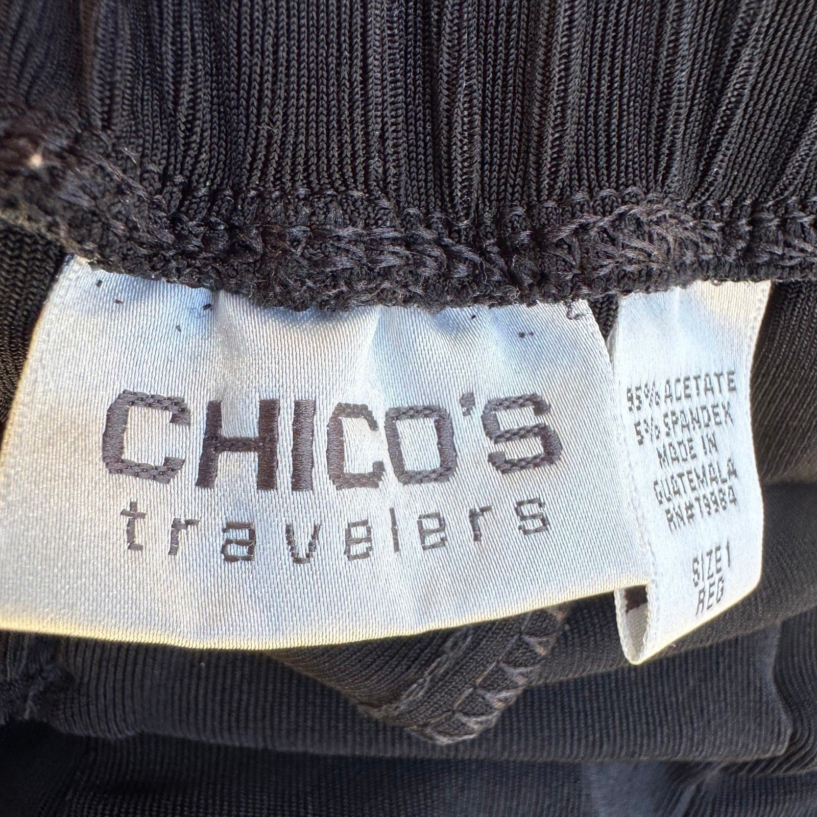 Chicos Travelers Black Ribbed Straight Leg Liquid Knit High Rise Pull On Pants M