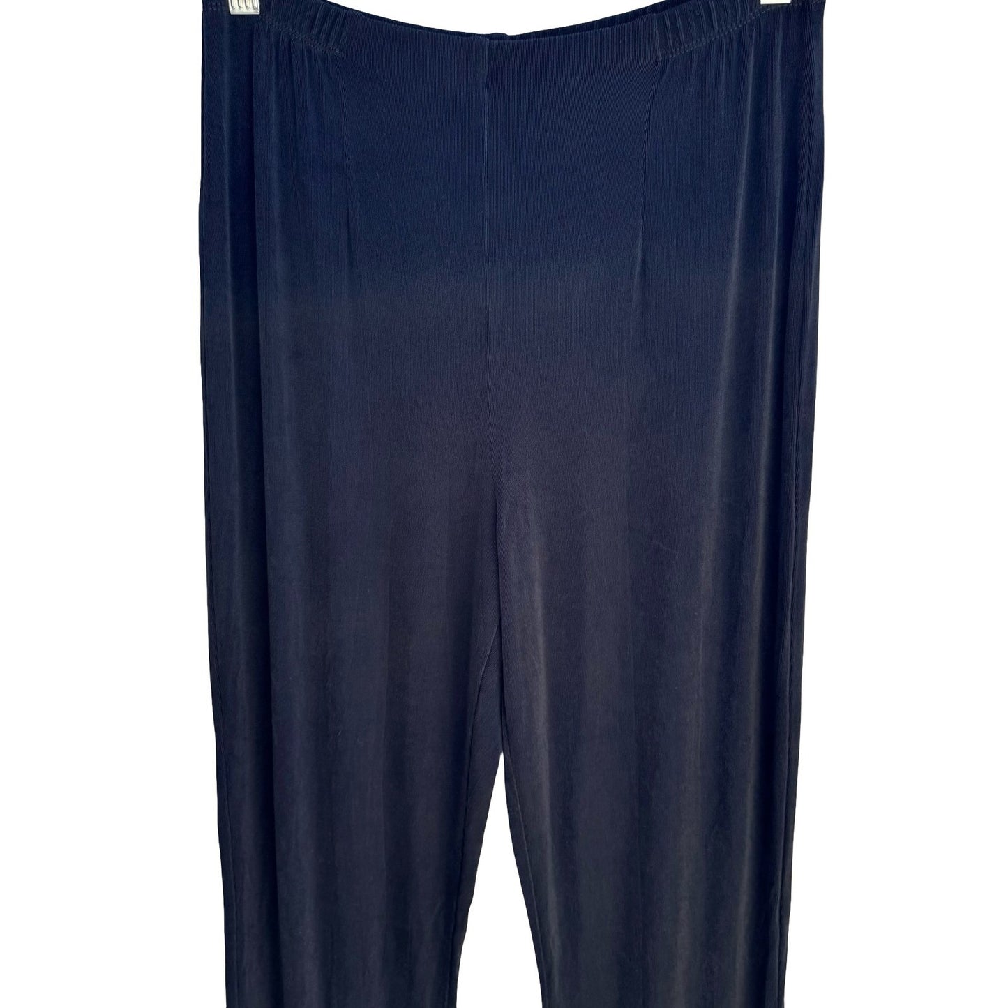 Chicos Travelers Black Ribbed Straight Leg Liquid Knit High Rise Pull On Pants M