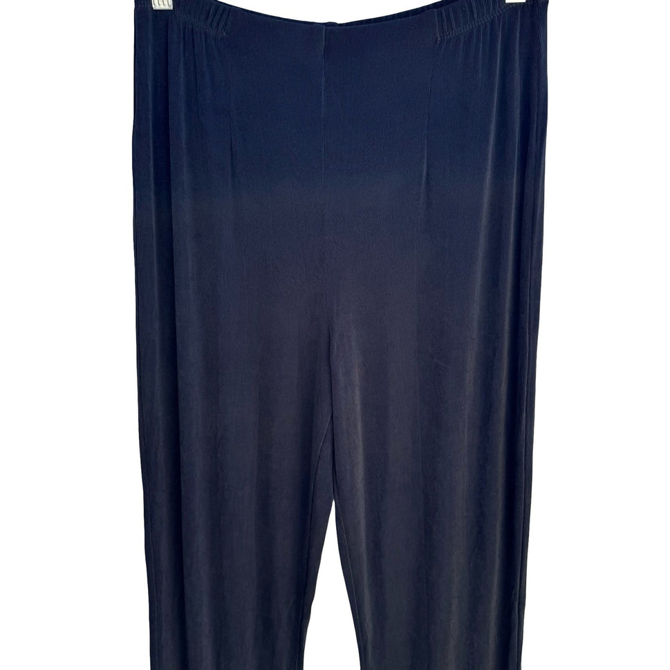 Chicos Travelers Black Ribbed Straight Leg Liquid Knit High Rise Pull On Pants M