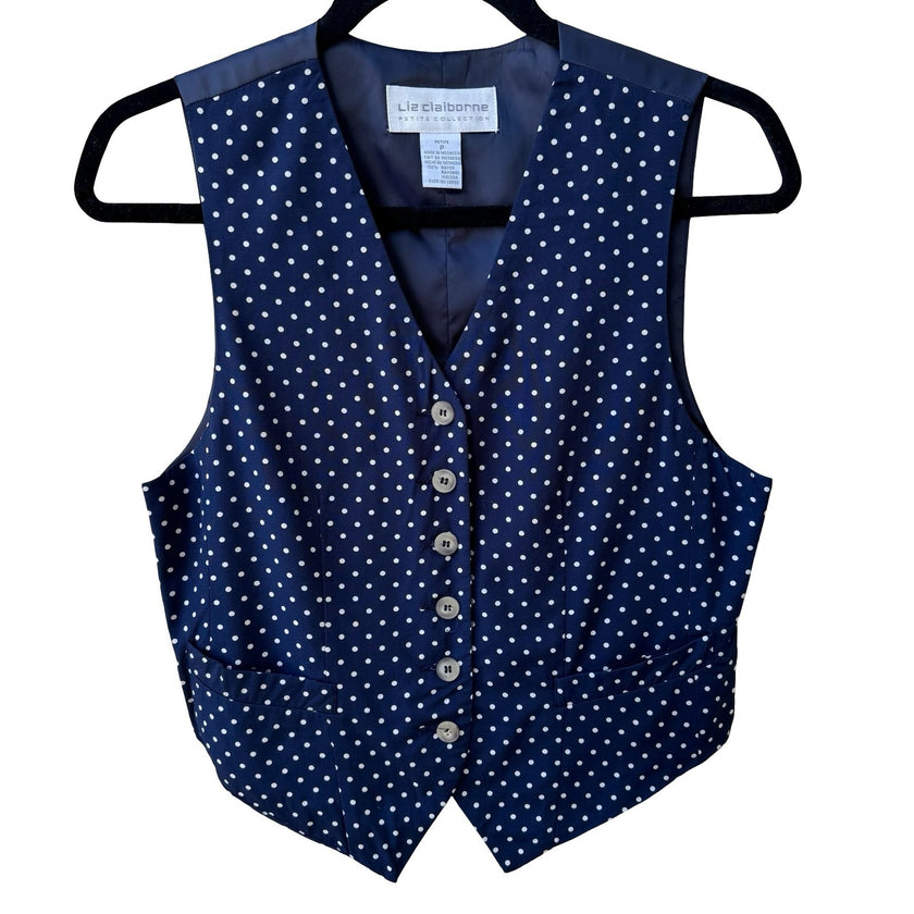 Liz Claiborne Vintage 90s PInup Rockabilly Minimalist Polka Dot Waistcoat Vest S